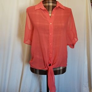 Light orange/peachy blouse cold-shoulder